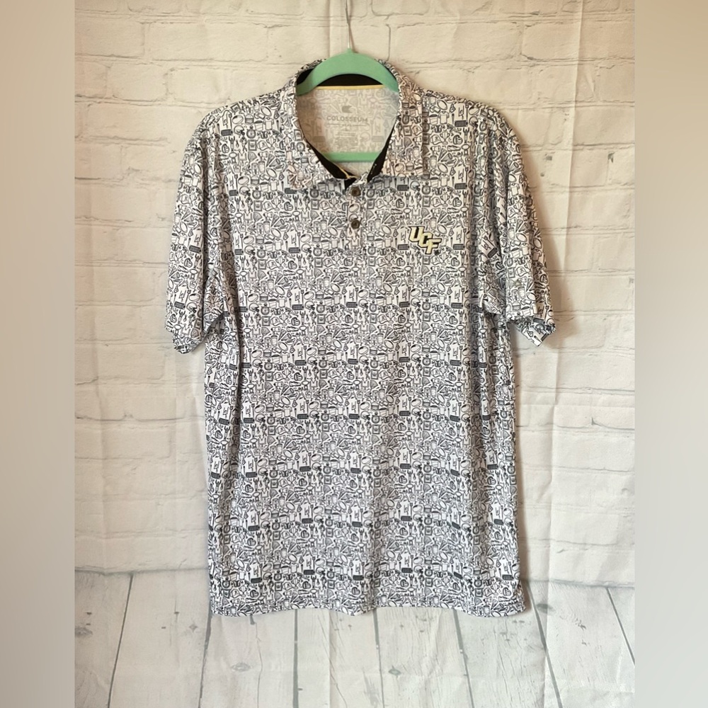 UCF Collegiate Men's Gray Patterned Polo Shirt, Size L, Like New